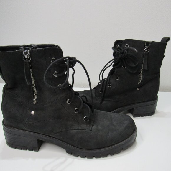 Dunes Kobe Women Blk Combat Lace Up Boot Moto Zip Up Y2K Grunge Goth Booties 9M - Picture 2 of 8